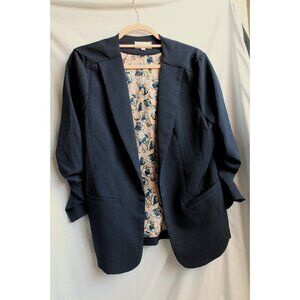 Skies are Blue Collarless navy blazer Size L Floral inside pink blue